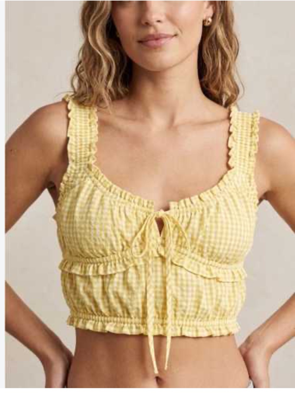 Zara Yellow Gingham Ruffle Crop Top Size S